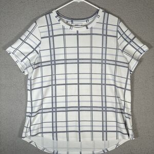 Croft & Barrow Blouse Top Women’s Plus Size 2XL‎ Blue White Check Plaid Light